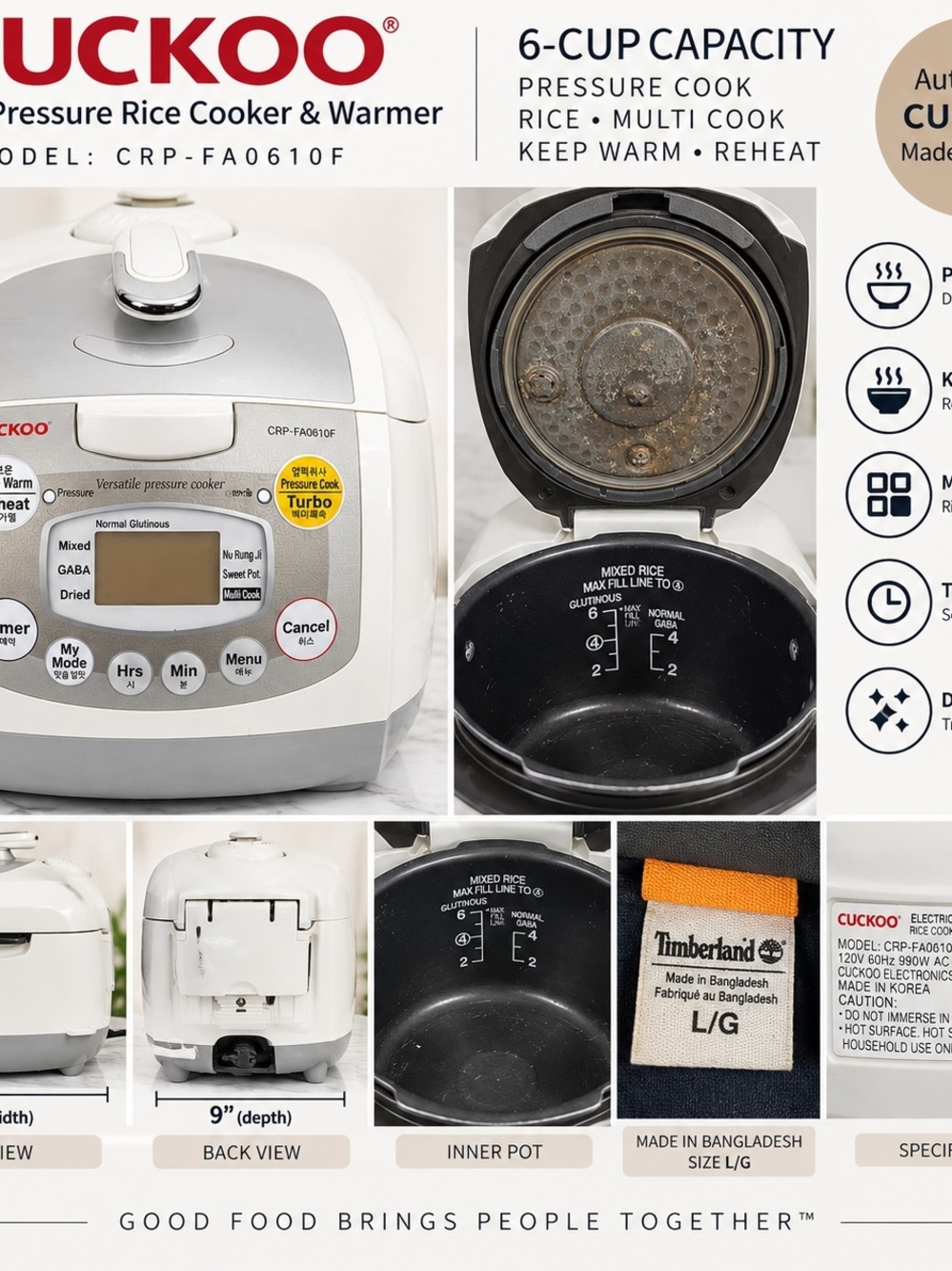 Cuckoo CRP-FA0610F Korean Rice Cooker, Pressure Cooker